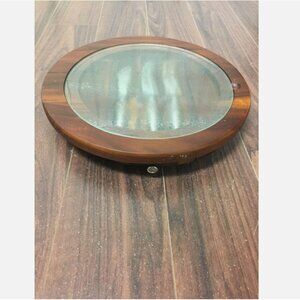 12" Round Wood/Glass Cheese Charcuterie Cutting Board Knives Storage Compartment